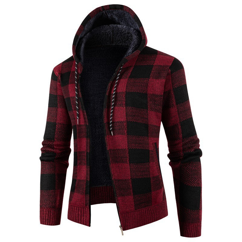 Herren gemütliche Kapuzenjacke mit kariertem Design ModeGeist