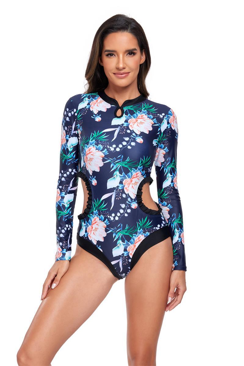 Modischer Damen-Badesuit mit langen Ärmeln und Cut-Outs