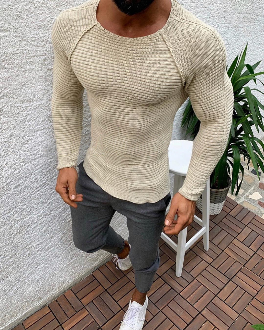 Herren stylisches gestreiftes Langarmshirt ModeGeist
