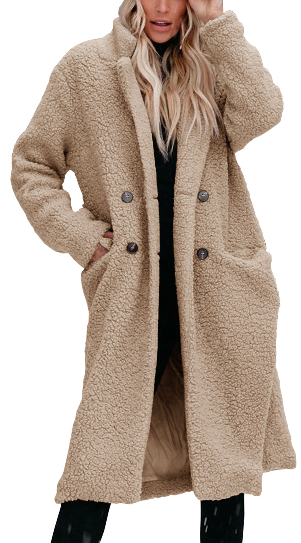 Damen Oversized Teddy-Mantel mit Knopfverschluss und praktischen Taschen ModeGeist