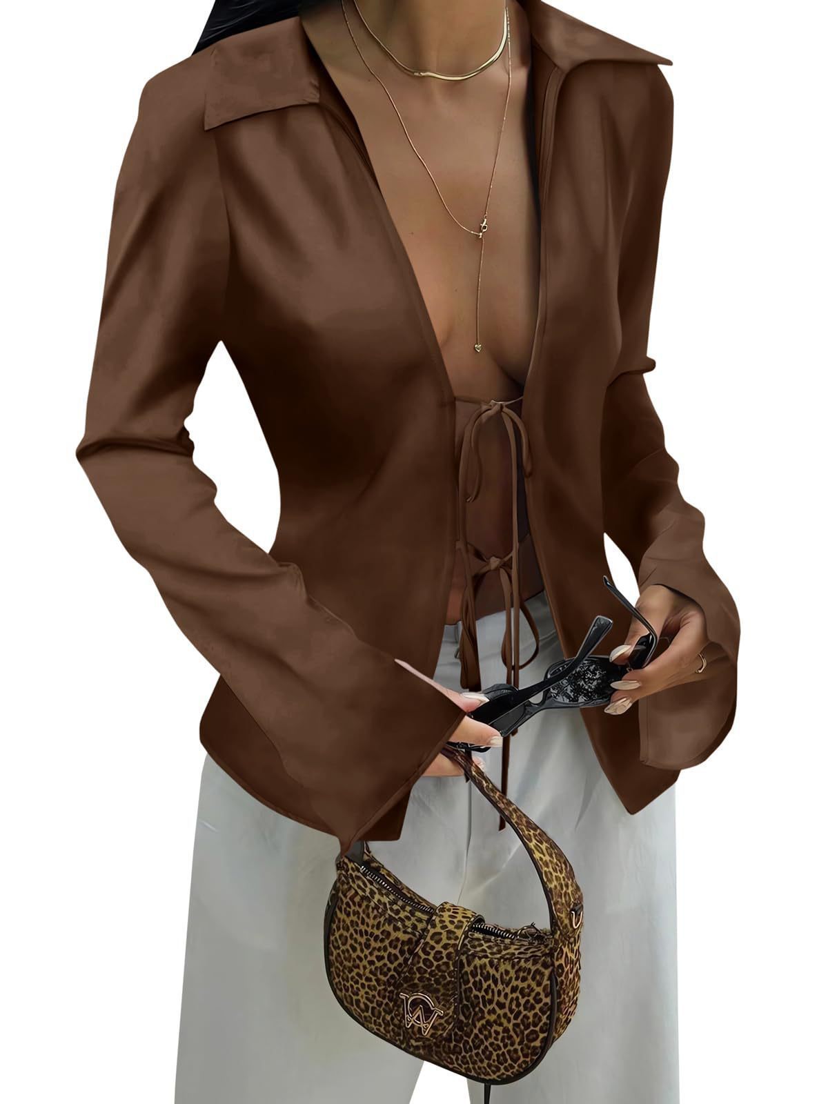 Damen elegante Bluse mit Schnürung und weitem Ärmel ModeGeist