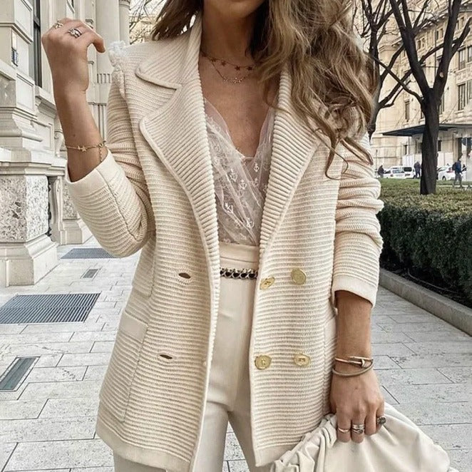 Damen geschneiderte Strickjacke mit doppelter Knopfleiste ModeGeist