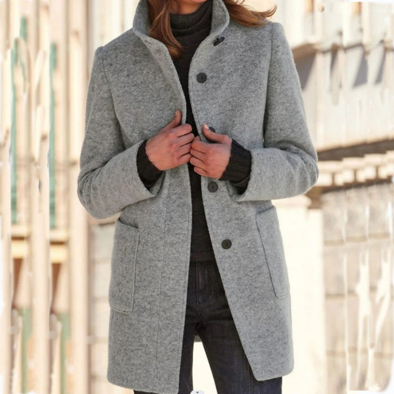 Damen elegante Wolljacke mit praktischen Taschen und Knopfverschluss ModeGeist