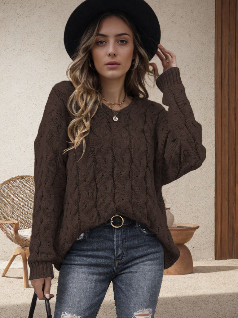 Damen Grobstrickpullover mit modernem Zopfdesign und weitem Schnitt ModeGeist