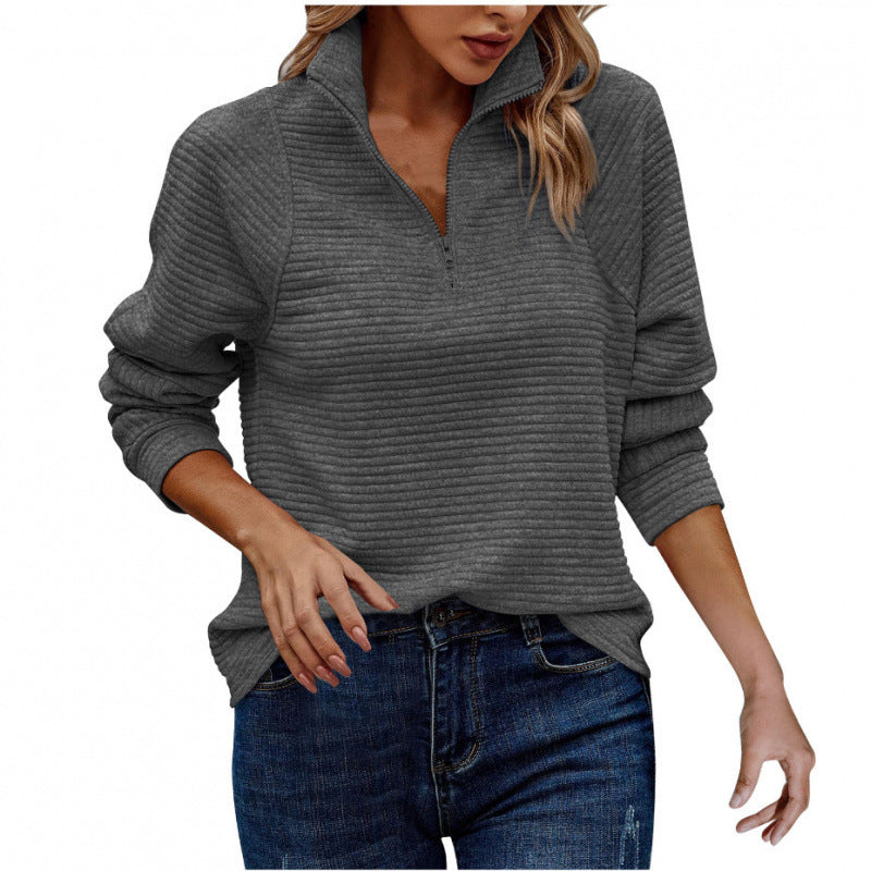 Damen kuscheliger Stepp-Pullover mit hohem Kragen und halbem Reißverschluss ModeGeist