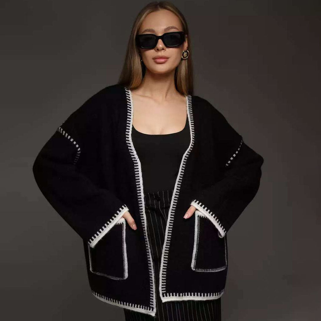 Damen Komfortabler Strick-Cardigan mit praktischen Taschen und Taillengürtel ModeGeist