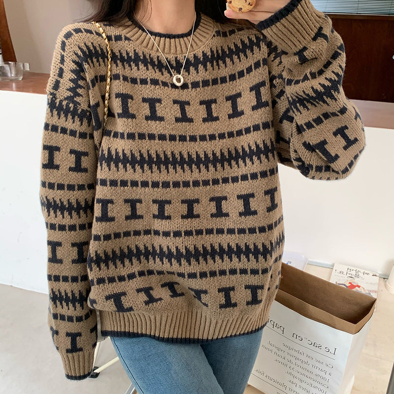 Damen Strickpullover mit modernem geometrischem Muster ModeGeist