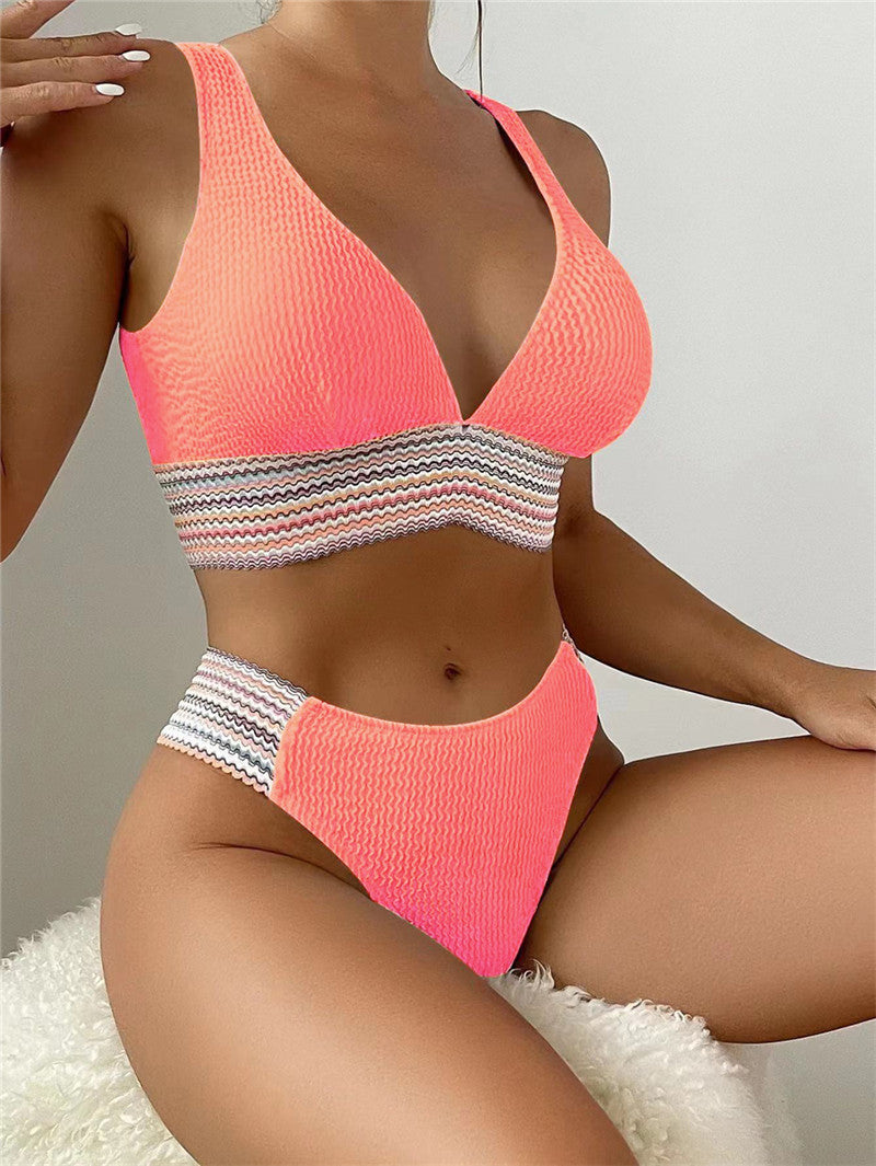Modisches Damen-Bademode-Set mit V-Ausschnitt und hoher Taille