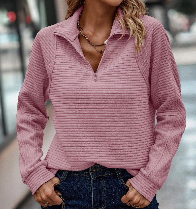 ModeGeist | Modisch strukturierter Pullover mit Kragenreißverschluss