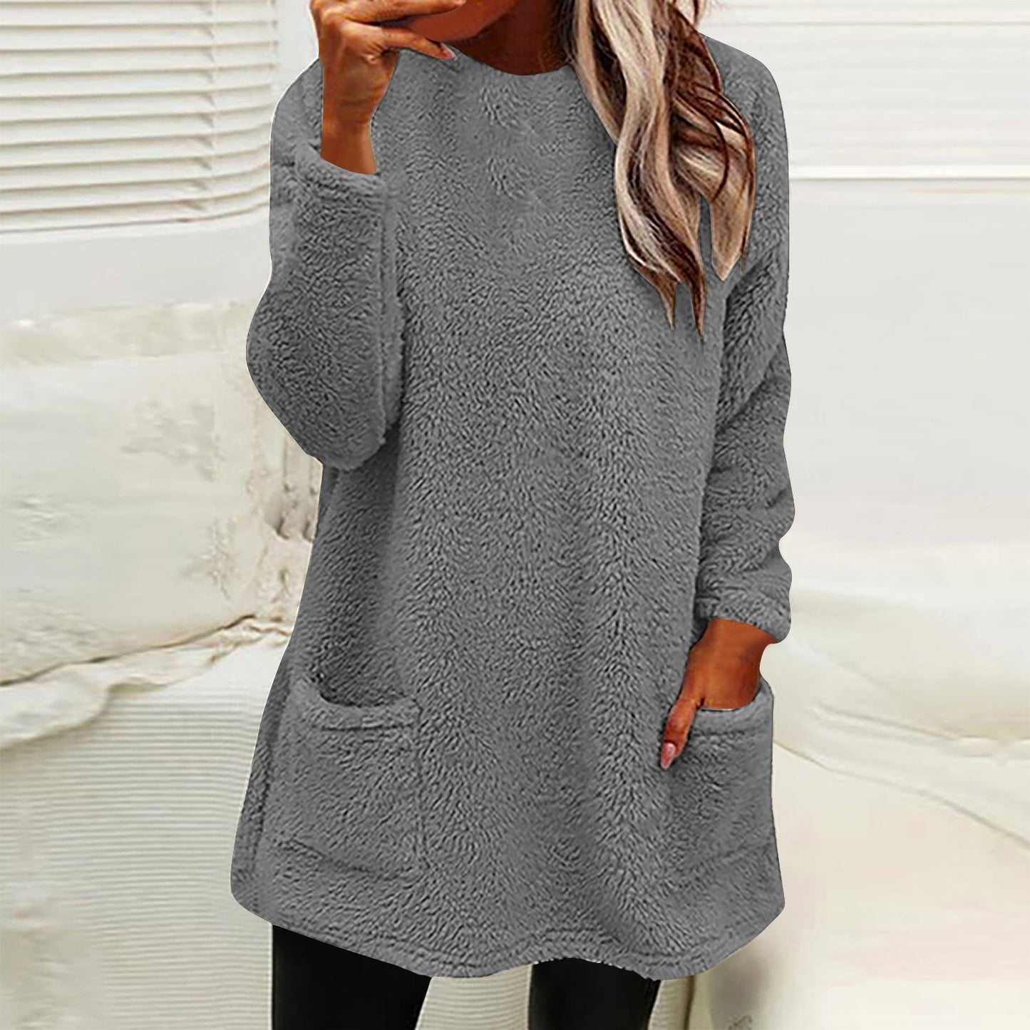 Damen Kuscheliger Fleece-Pullover mit praktischen Taschen und weitem Schnitt ModeGeist