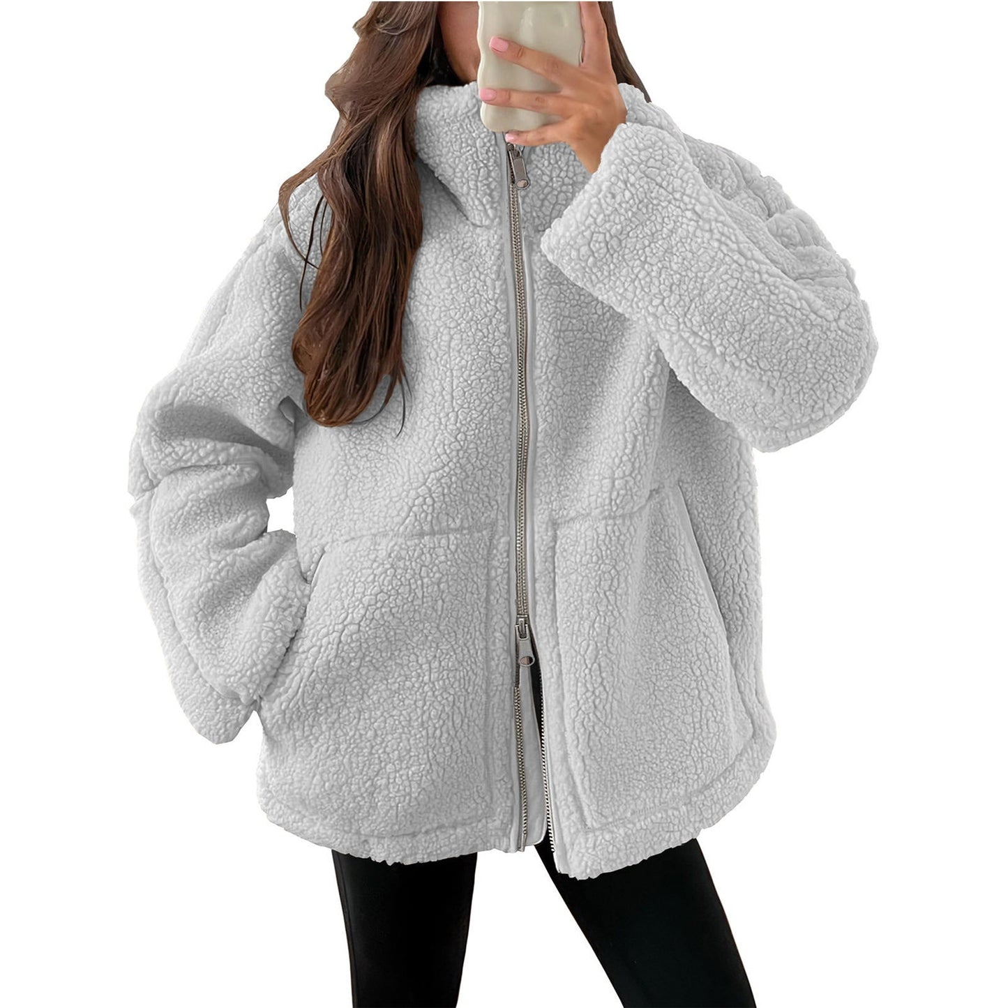 Damen Kuschelige Teddy-Jacke mit Reißverschluss ModeGeist