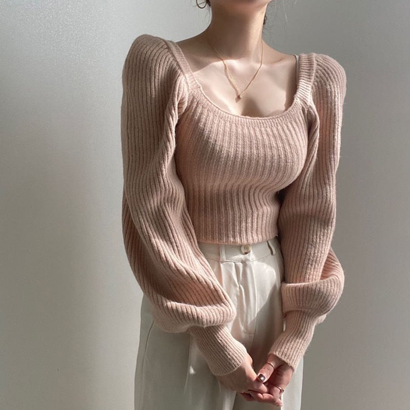Damen Feinstrickpullover mit modernem Quadrat-Ausschnitt und weit geschnittenen Ärmeln ModeGeist