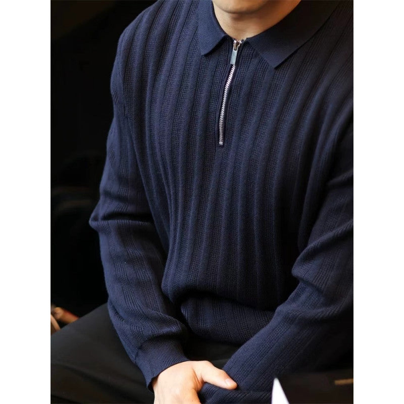 Herren Strickpullover mit Kragen und praktischem Reißverschluss ModeGeist