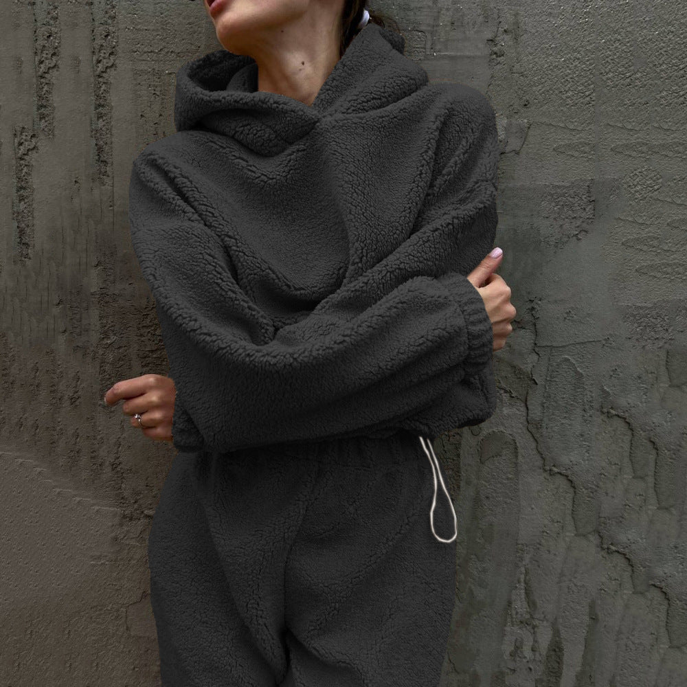 Damen gemütlicher Fleece-Jumpsuit mit elastischem Bund und Kapuze ModeGeist