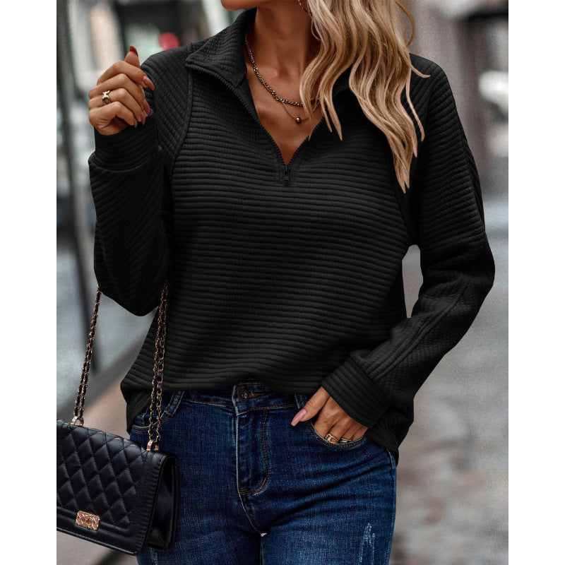 Damen kuscheliger Stepp-Pullover mit hohem Kragen und halbem Reißverschluss ModeGeist