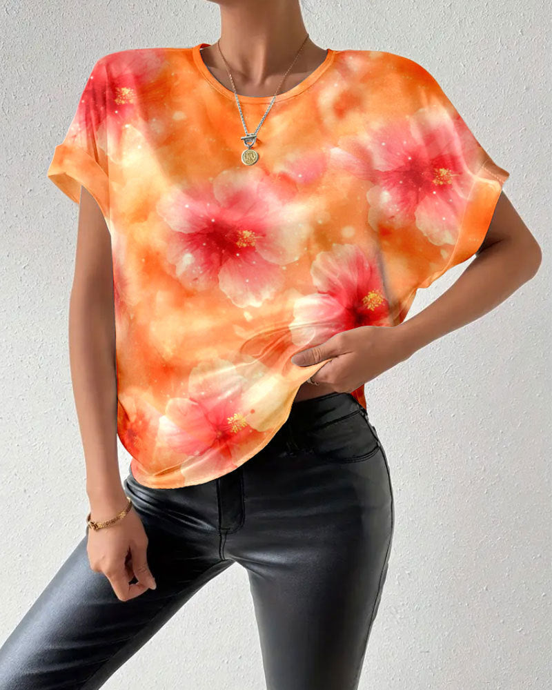 Modisches Damen-Shirt mit Blumenmuster und elastischen Ärmeln