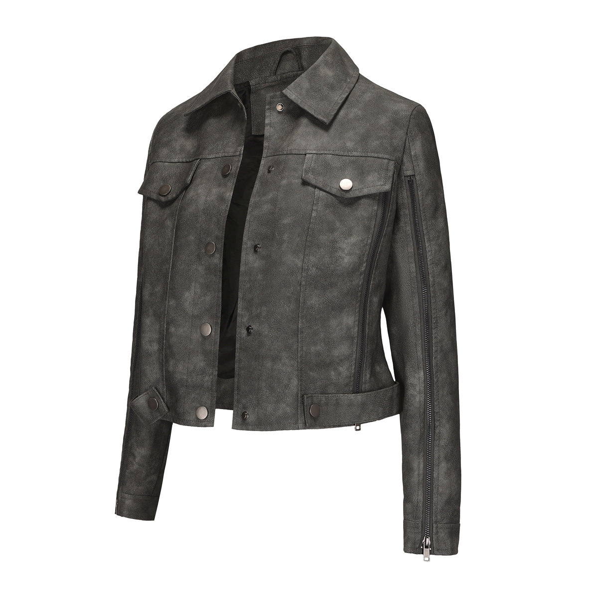 Damen modische Shortjacke aus Kunstleder mit Reißverschlussdetails ModeGeist
