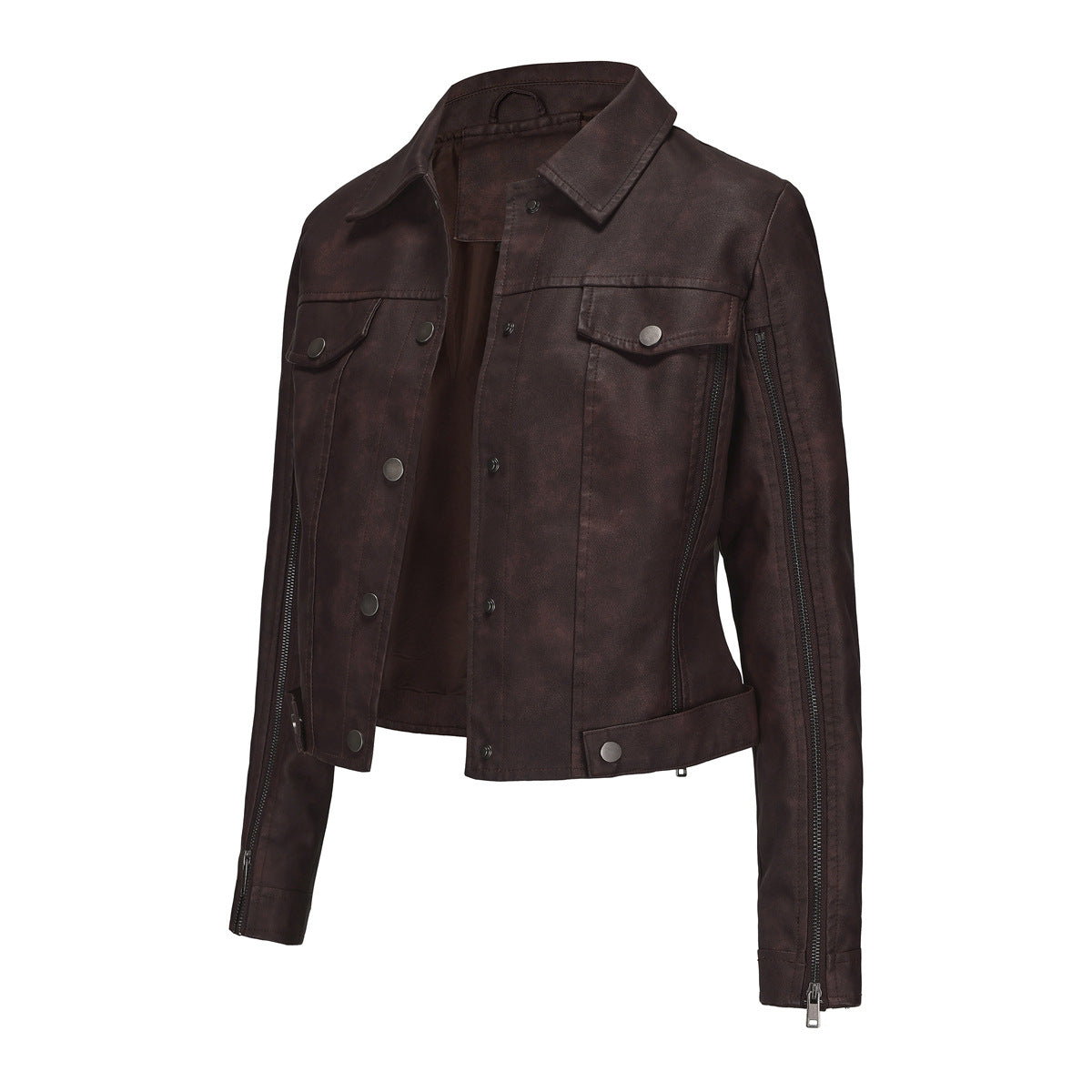 Damen modische Shortjacke aus Kunstleder mit Reißverschlussdetails ModeGeist
