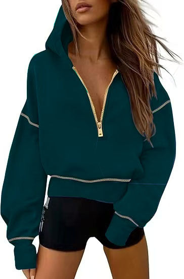 Damen Modischer Kapuzenpullover mit durchgehendem Reißverschluss ModeGeist