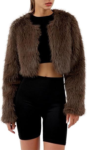 Damen Flauschige Kurzjacke mit offenem Schnitt ModeGeist