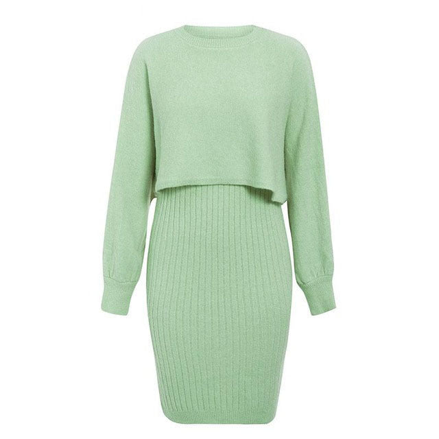 Damen gestricktes Midi-Kleid mit lässigem Cropped-Pullover-Oberteil und Rippenstruktur ModeGeist
