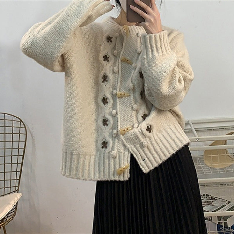 ModeGeist | Strick Strickjacke mit Blumenmuster