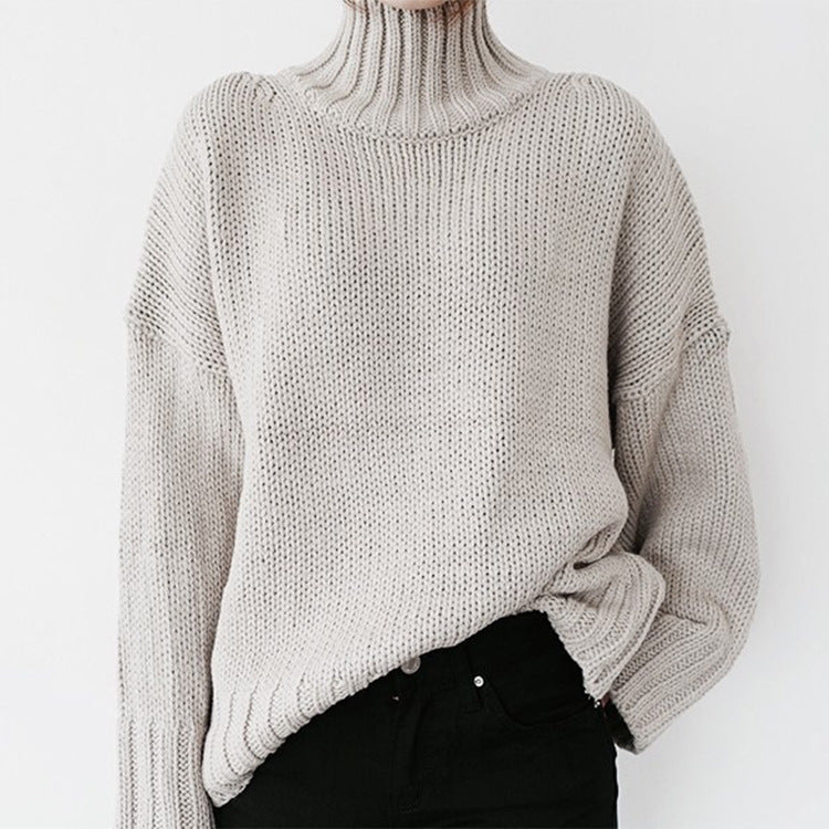 Damen Grober Strickpullover mit hohem Kragen und lässigem Schnitt ModeGeist