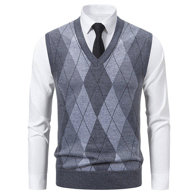 Herren Pullover mit V-Ausschnitt und klassischem Rautenmuster ModeGeist