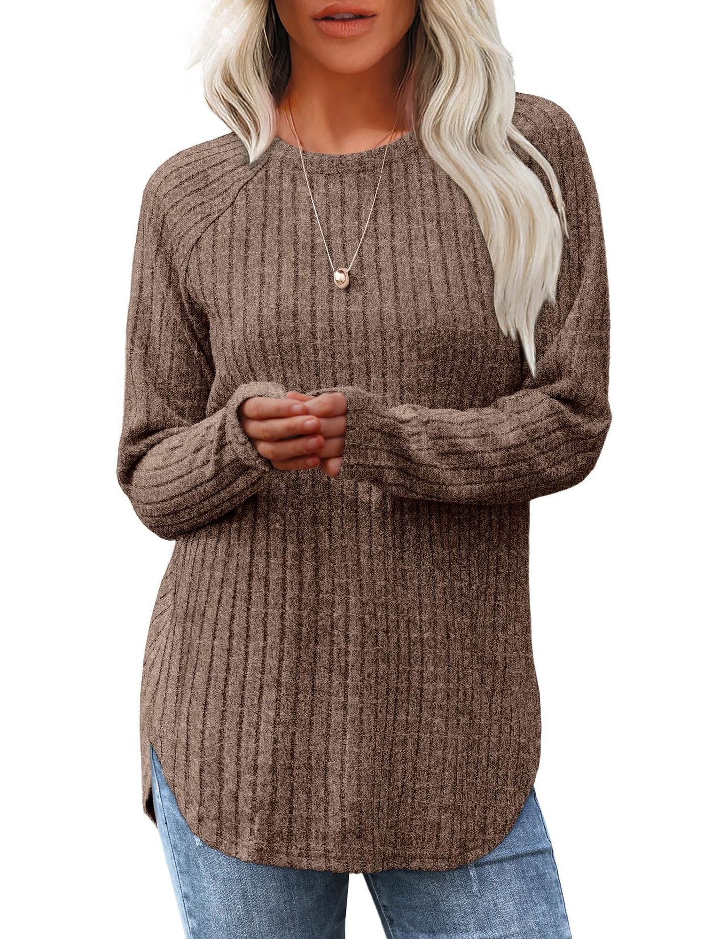 Damen weicher und lässiger Strickpullover mit Rippenmuster ModeGeist