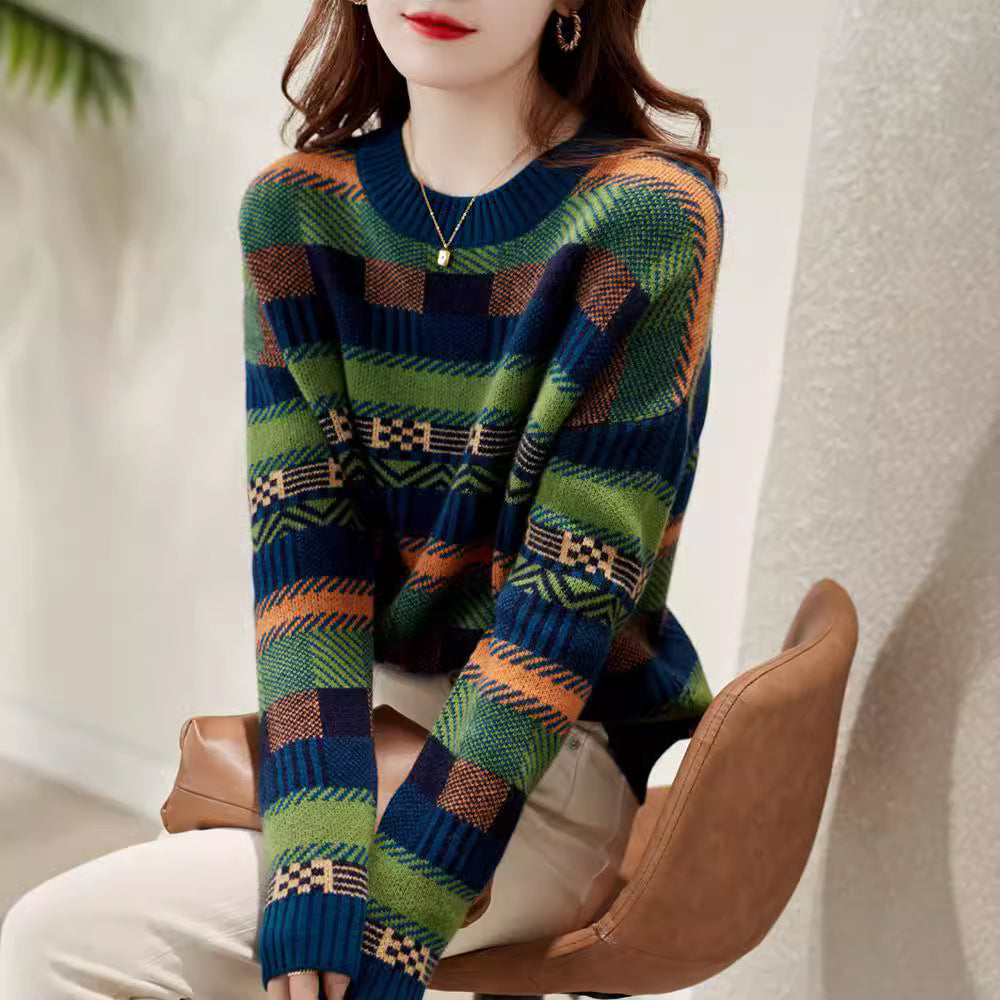 Damen Gemusterter Strickpullover mit Rundhalsausschnitt und weich-flauschiger Textur ModeGeist - ModeGeist