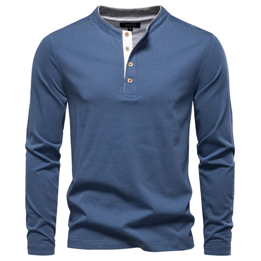 Herren Langarm-Henley-Shirt mit eleganten Druckknöpfen und bequemer Passform ModeGeist