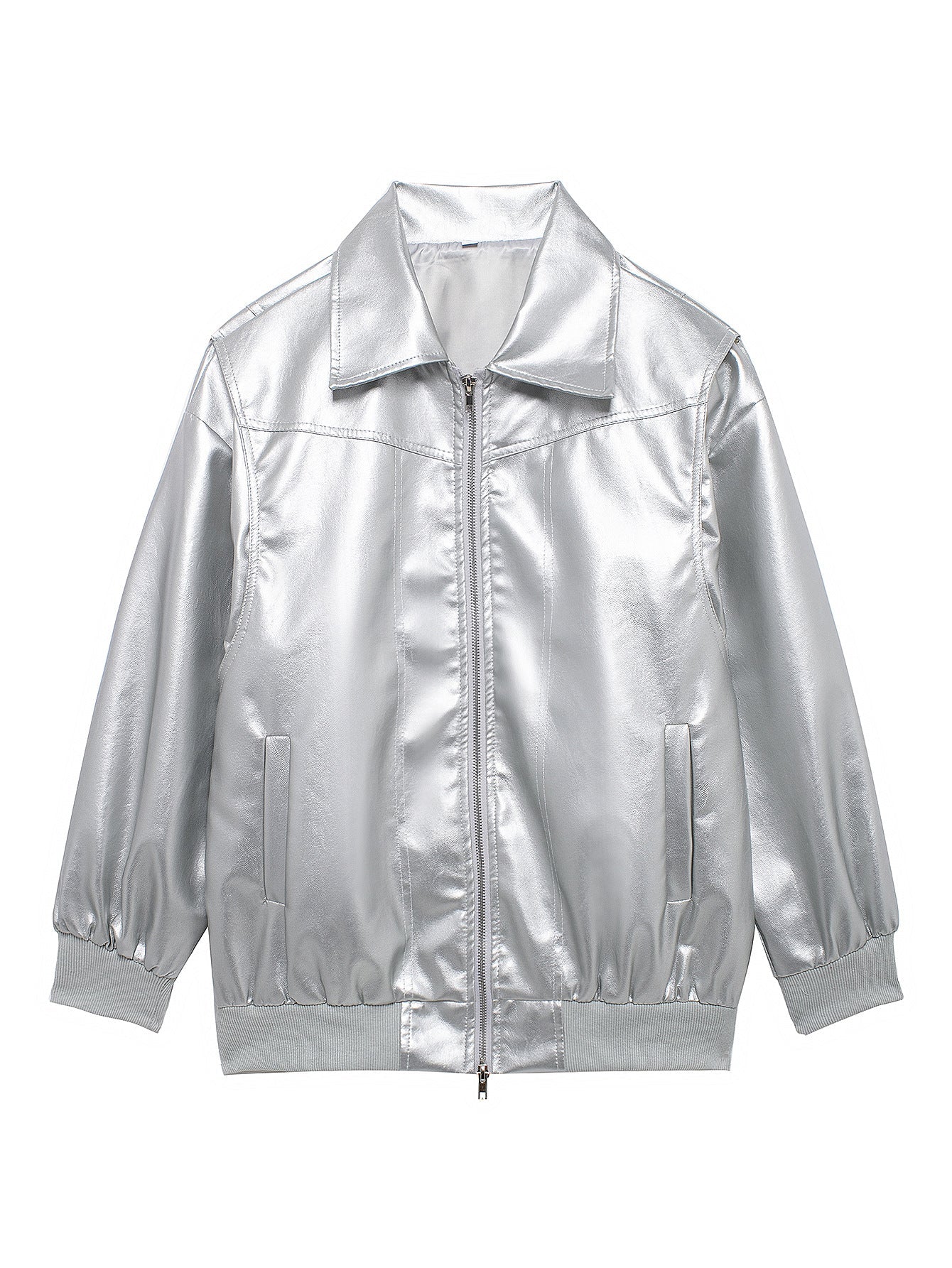Damen Kunstlederjacke mit lässigem Schnitt und elastischem Saum ModeGeist
