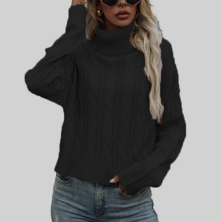 Damen Rollkragenpullover mit strukturiertem Zopfmuster und lässigem Schnitt ModeGeist