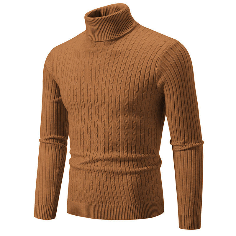 Herren Pullover mit hohem Kragen und strukturiertem Zopfmuster ModeGeist