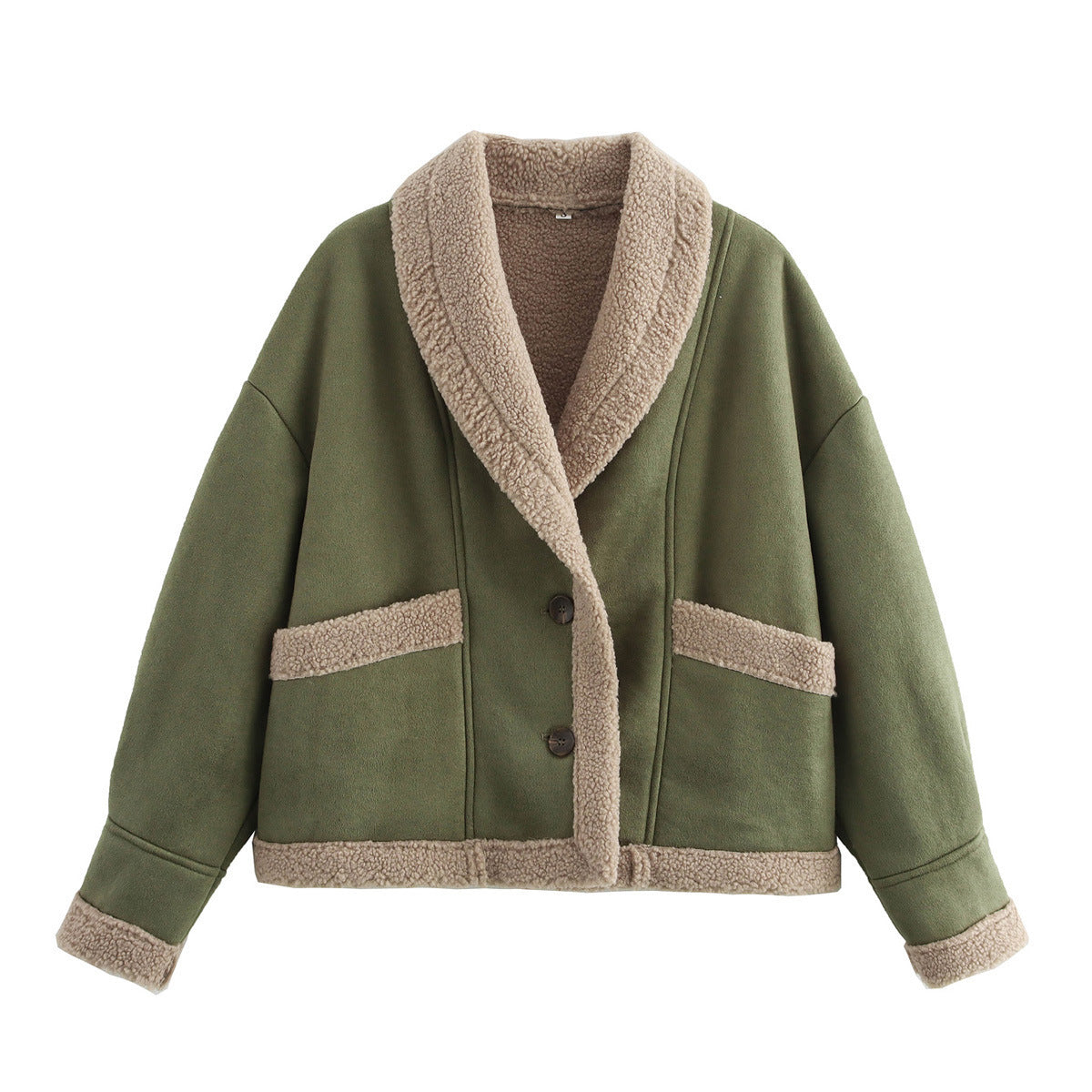 Damen kuscheliger Schnittjacke mit Teddyfelldetails ModeGeist