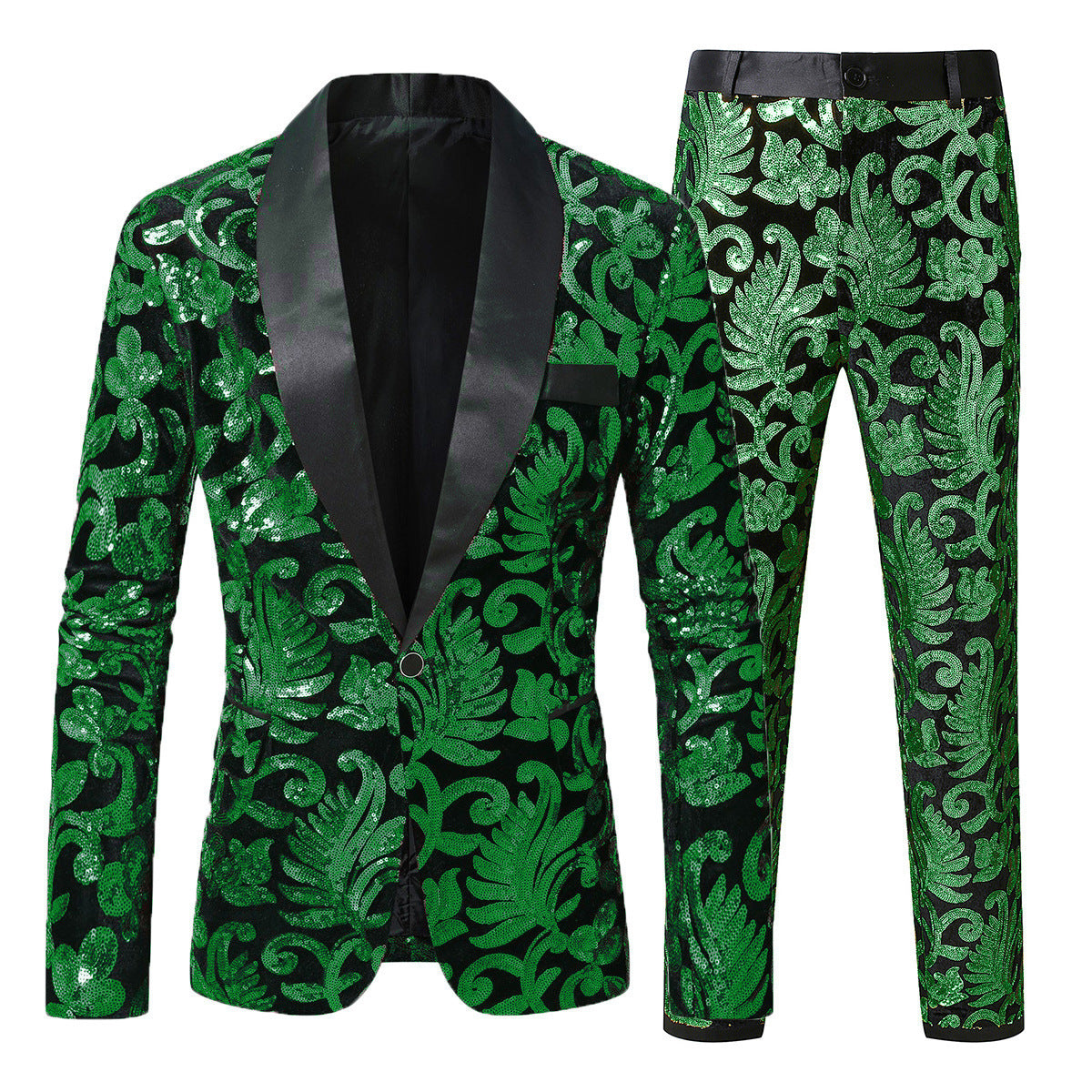 Herren glitzernder Smokinganzug mit floralen Paillettenmustern ModeGeist