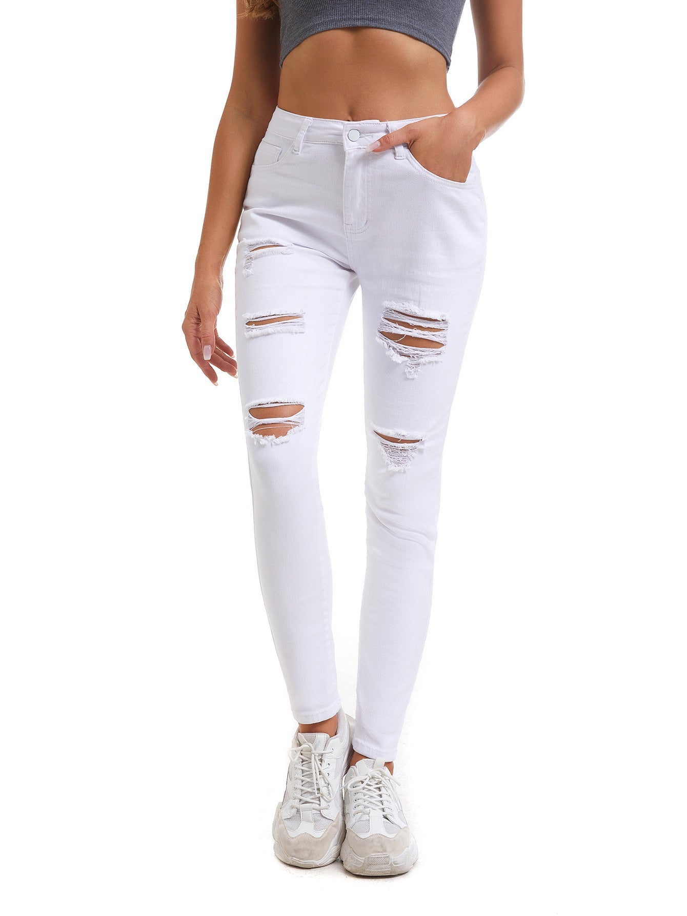 Damen Skinny Jeans mit modischen Rissen ModeGeist
