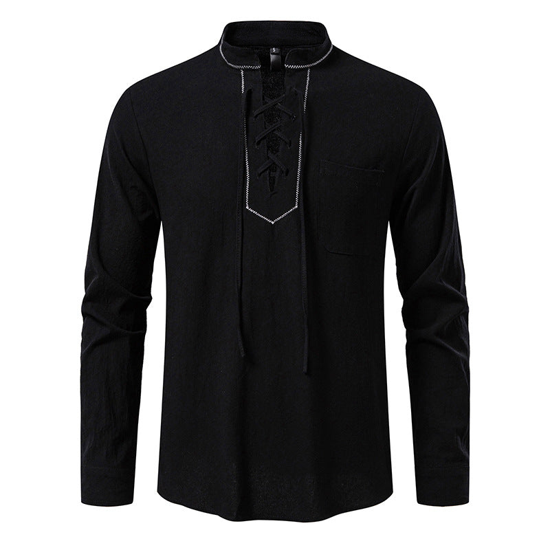 Herren Langarmshirt mit hochwertigem Stehkragen und dekorativer Schnürung ModeGeist