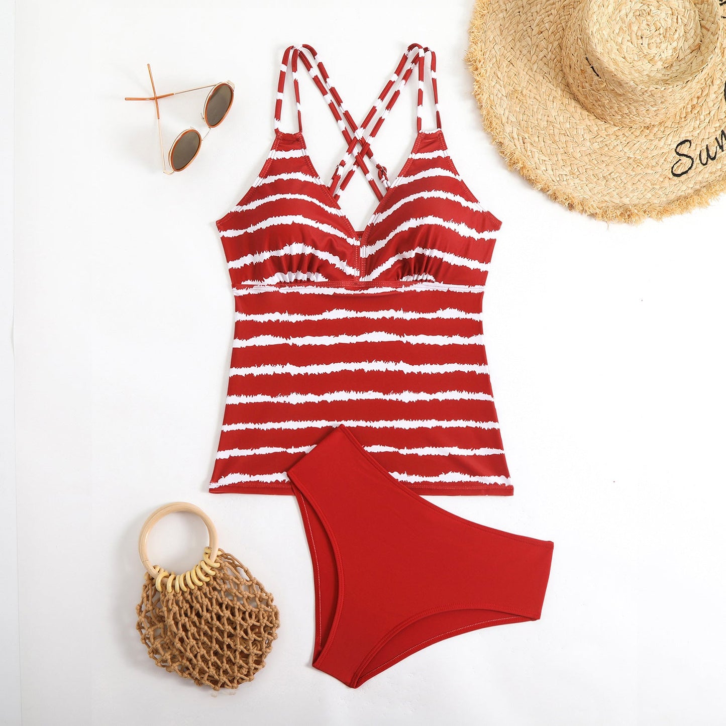 Modischer Damen Tankini mit Streifen und verstellbaren Trägern von MODEGEIST