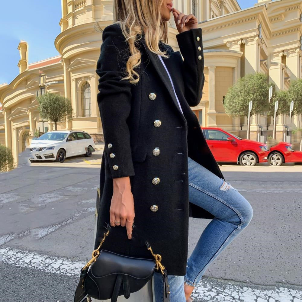 Damen eleganter Wollmantel mit schimmernden Knöpfen ModeGeist
