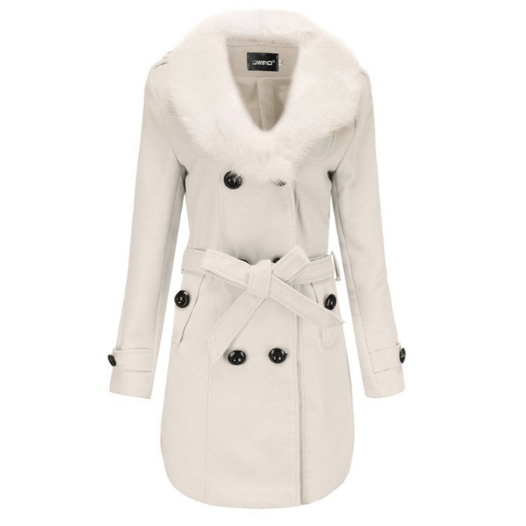 Damen Eleganter Trenchcoat mit abnehmbarem Fellkragen ModeGeist