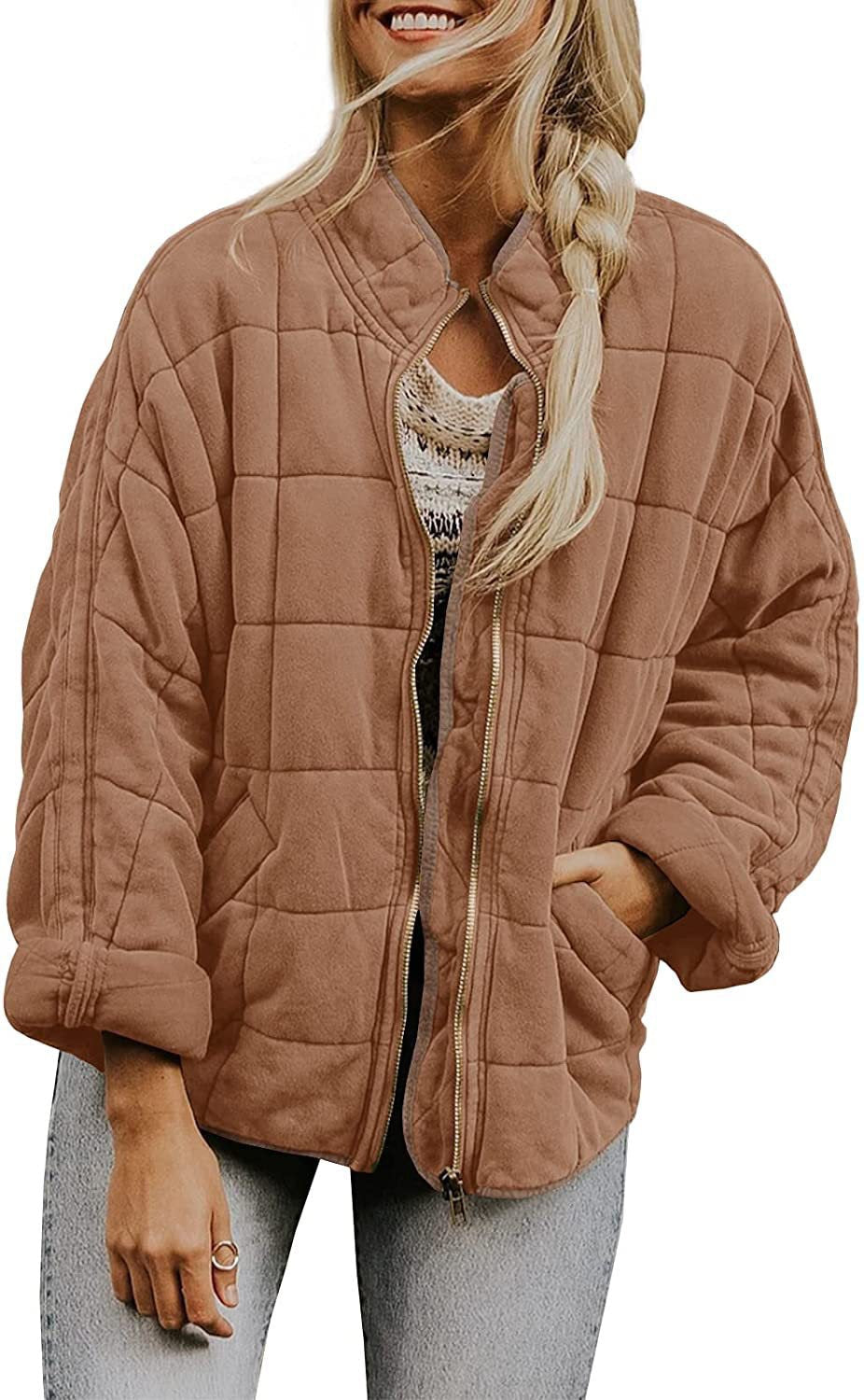 Damen gesteppte Kapuzenjacke mit Reißverschluss und Taschen ModeGeist