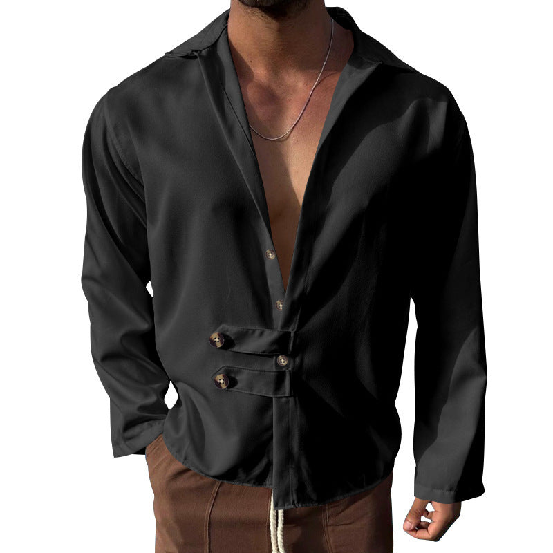Herren Elegantes Hemd mit innovativem Knopfdesign und tiefem V-Ausschnitt ModeGeist