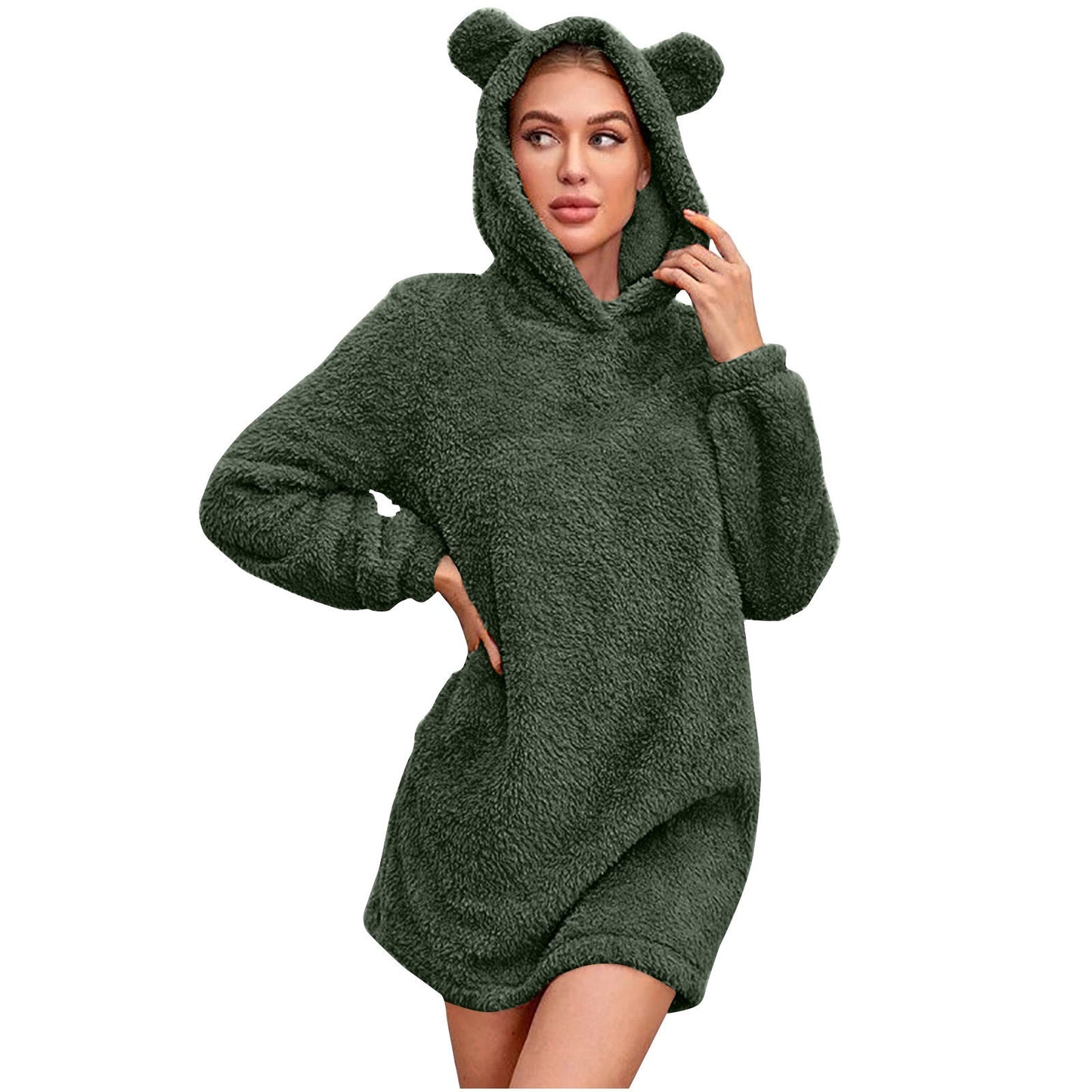 Damen Kuscheliger Hoodie mit Bärenohren ModeGeist