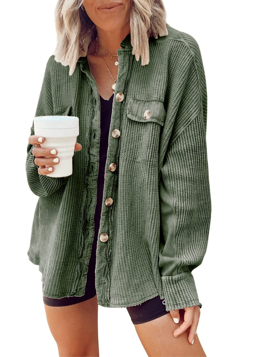 Damen oversized Waffelstruktur Hemdjacke ModeGeist