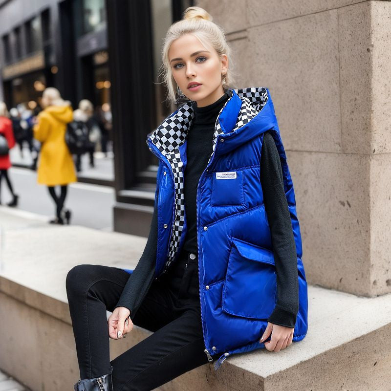 Damen gesteppte Winterweste mit verstellbarer Kapuze und praktischen Taschen ModeGeist