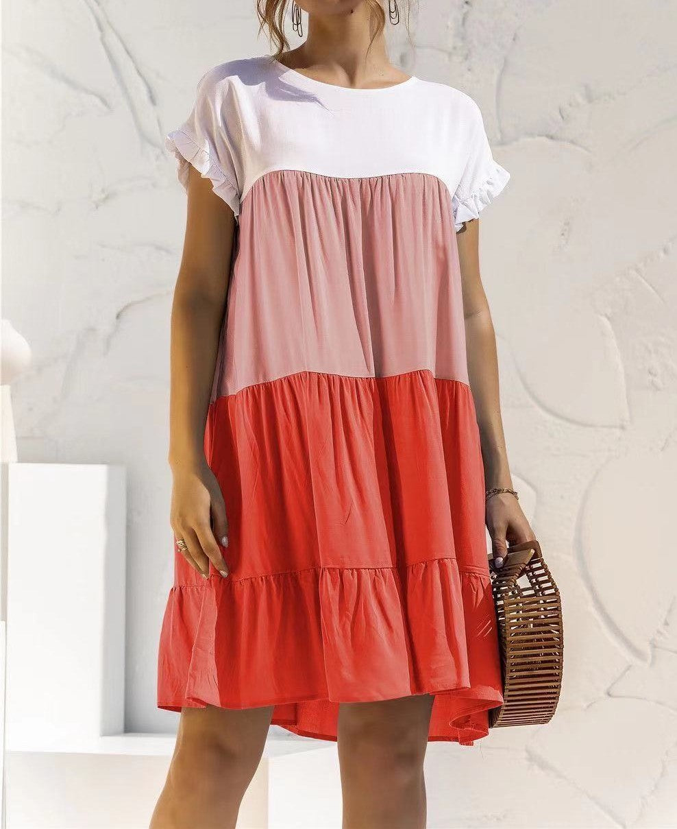 Modisches, bequemes Sommerkleid für Damen mit weitem Rock und Rüschen