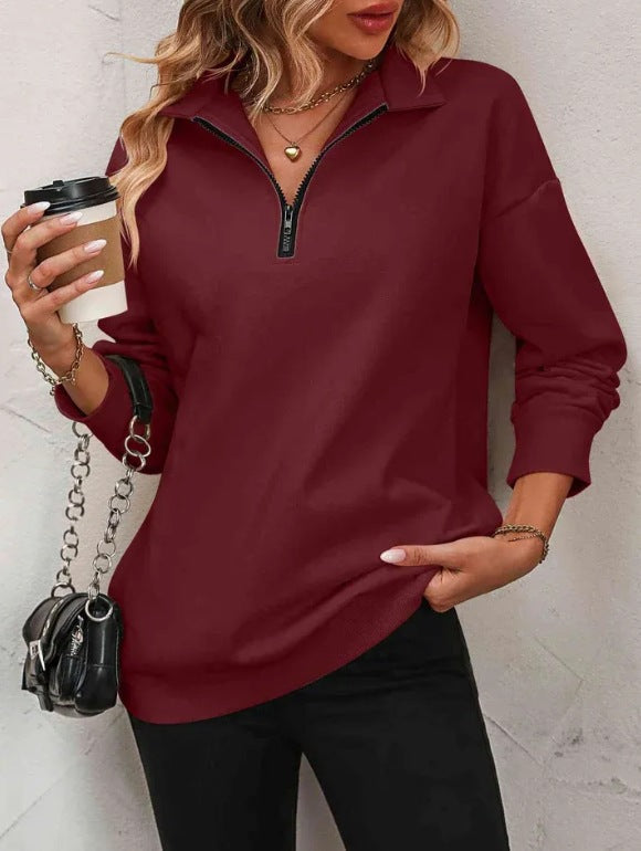 Damen Sweatshirt mit halbem Reißverschluss ModeGeist