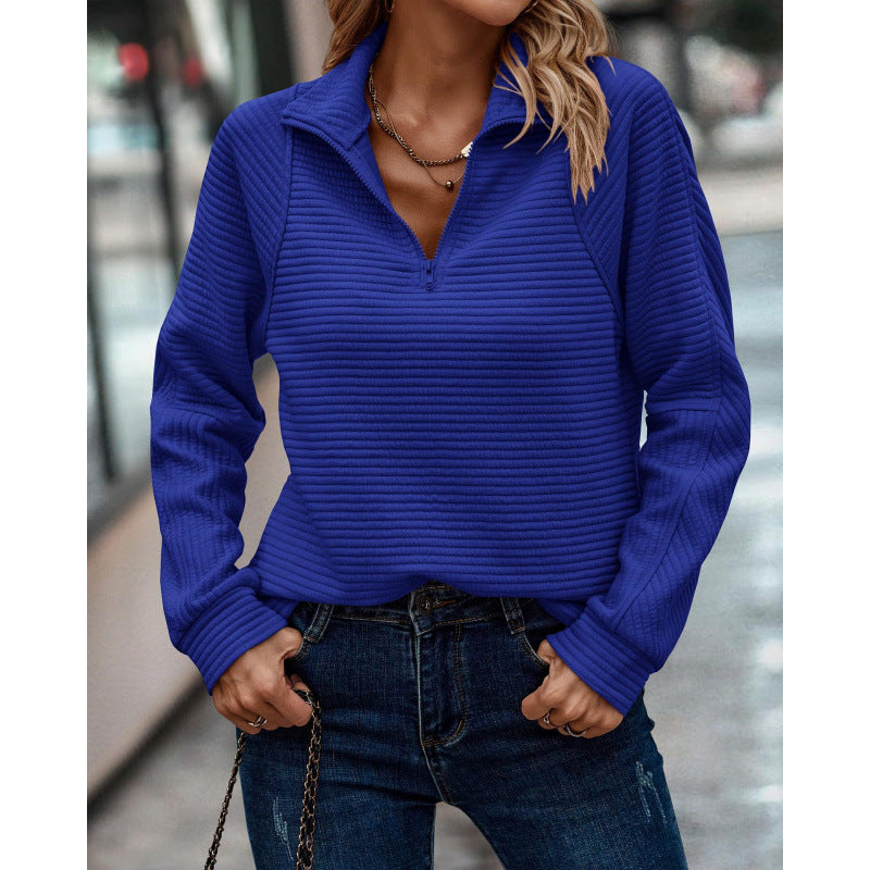 Damen kuscheliger Stepp-Pullover mit hohem Kragen und halbem Reißverschluss ModeGeist
