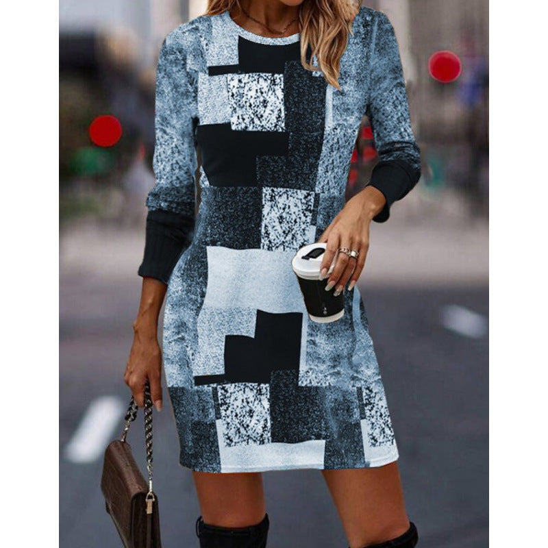 Damen Strickkleid mit modernem geometrischen Muster und langen Ärmeln ModeGeist